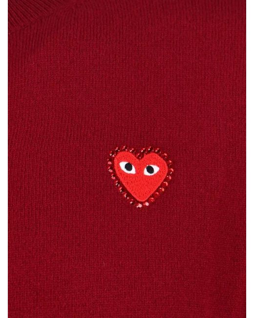 COMME DES GARÇONS PLAY Red Wool Crewneck Cardigan