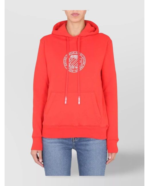 Autry Red Knitwear With Drawstring Hood And Kangaroo Pocket