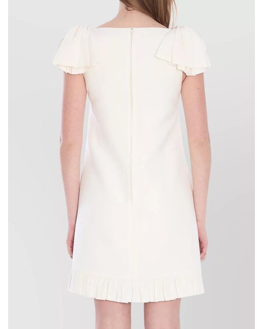 Valentino Garavani White Silk Wool Sleeveless Boat Neck Mini Dress