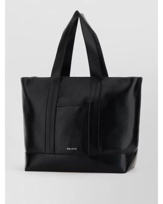 McQueen Black Leather Shoulder Bag for men