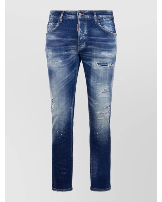 DSquared² Blue Denim Low-Rise Straight-Leg Jeans for men