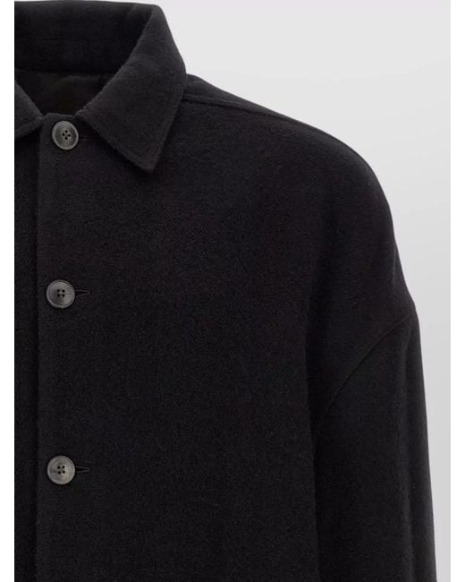 Rick Owens Black Long Collared Single Breasted Brad Coat for men