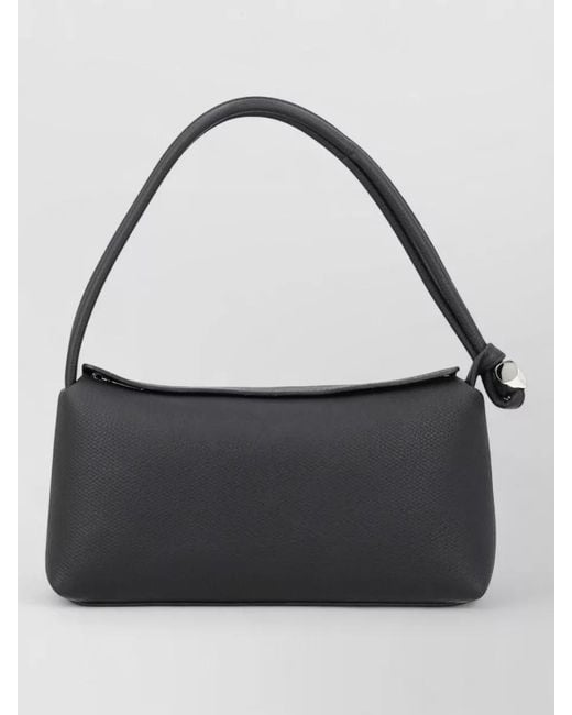 Longchamp Black Shoulder Bag Rectangular Shape Textured Surface Handle