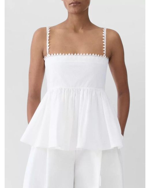 Jacquemus White Peplum Top Ruffled Hem Spaghetti Straps Square Neck