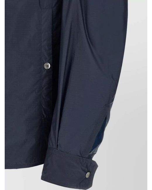 Moncler Blue Ripstop Shirt Long Sleeves Button Down Collar for men