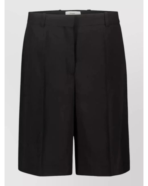 Totême  Black Tailored Pleated Shorts Belt Loops Detail