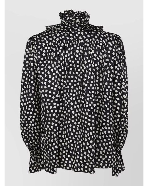 Chloé Black Polka Dot High Neck Silk Blouse