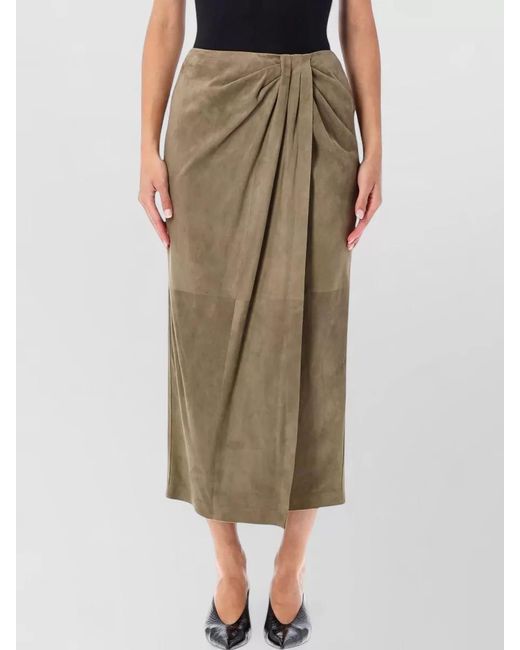 Ralph Lauren Natural Teegan Midi Skirt High Waist Suede