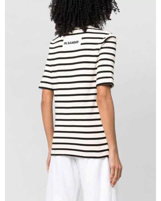 Jil Sander Multicolor Striped Crew Neck Ribbed Short Sleeve Top