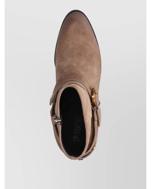 Pinko Brown Leather Ankle Boots
