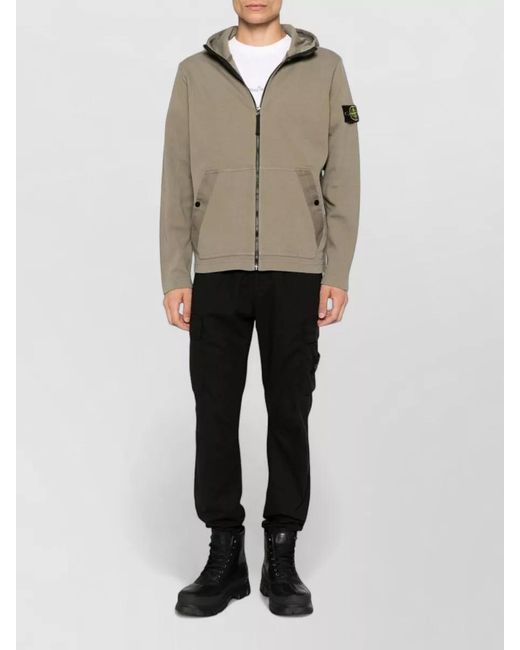 Stone Island Brown Hooded Jacket Ribbed Texture Long Sleeves for men