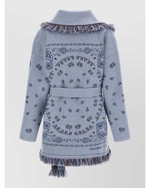 Alanui Blue Bandana Cardigan Belt Waist Shawl Collar