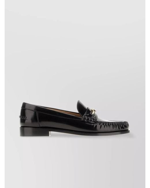 Ferragamo Black Leather Tapered-Toe Loafers