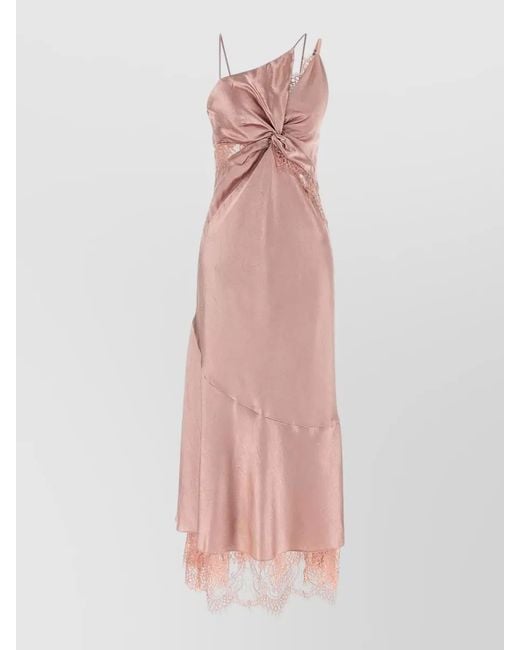 Pinko Pink Satin Lace Midi Dress Open Back