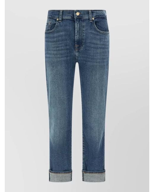 7 For All Mankind Blue Cropped Relaxed Skinny Jeans