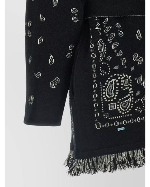 Alanui Black Bandana Knit Coat Belted Waist Fringe