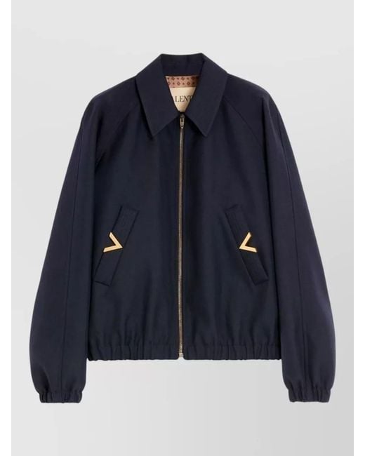 Valentino Blue Wool Blend Blouson Jacket Featuring Pockets for men