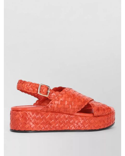 LA ROSE Red Forli Braided Platform Slingback Sandals