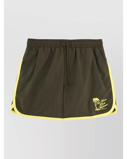 Drole de Monsieur Green Beach Shorts Contrast Trim And Pockets for men