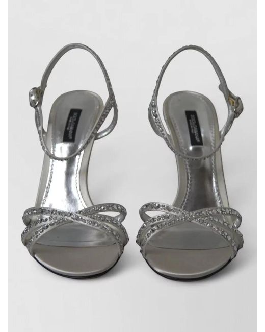 Dolce & Gabbana Gray Crystal Embellished Satin Heel Sandals