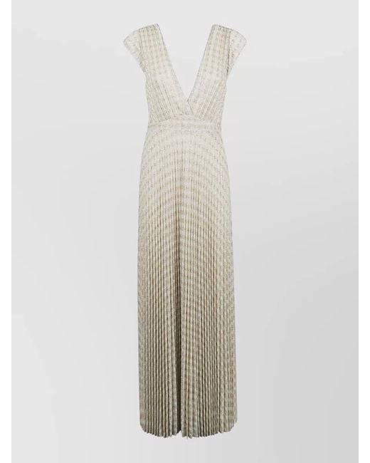 Forte_forte White Pleated V-Neck Maxi Dress
