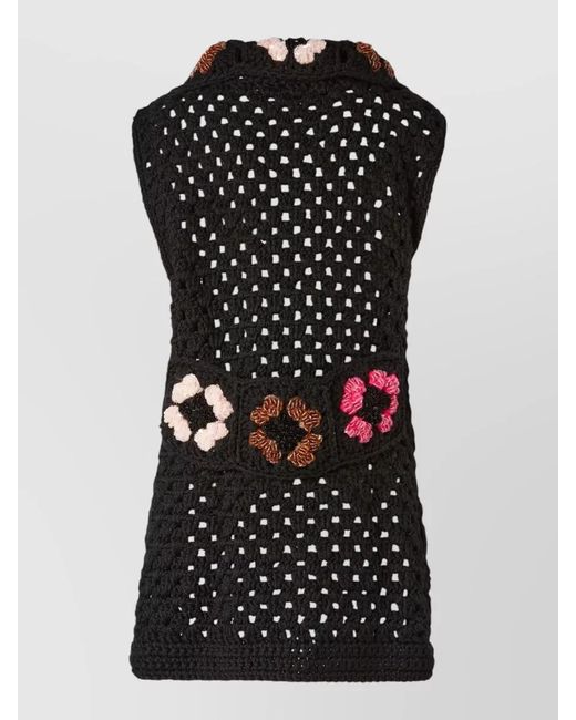 Matimì Black Crochet Floral Sleeveless Knitwear Jacket Vest