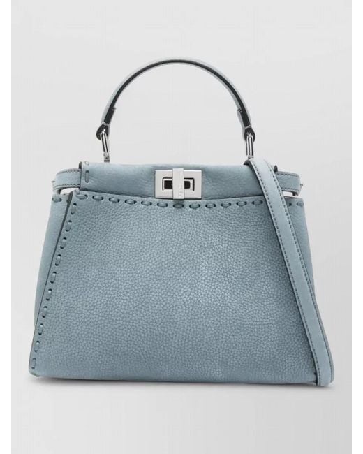 Fendi Blue Peekaboo Mini Tote Bag Suede Strap