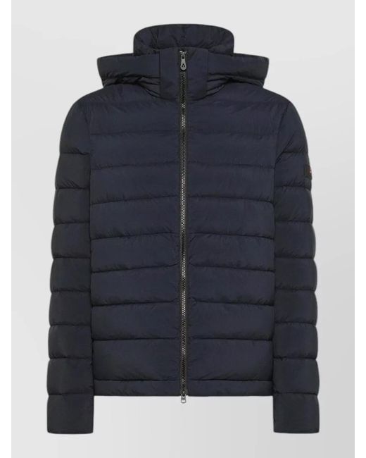 Peuterey Blue Hooded Quilted Jacket Long Sleeves Pockets for men