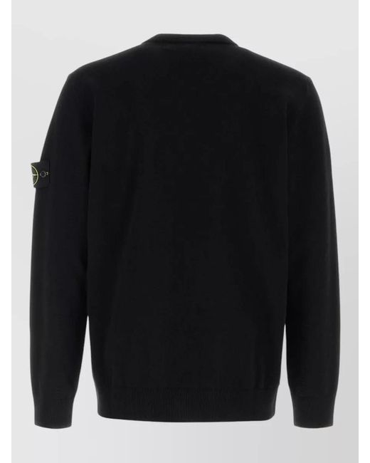 Stone Island Black Wool Crew Neck Sweater Long Sleeves Ribbed for men