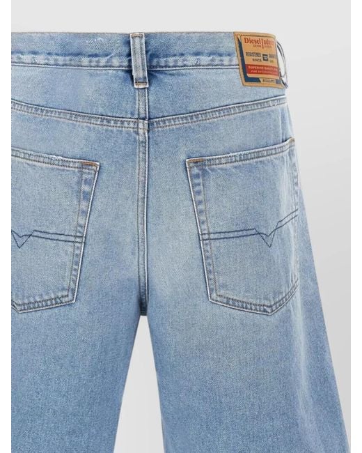 DIESEL Blue Denim Distressed Regular-Fit Knee-Length Shorts for men