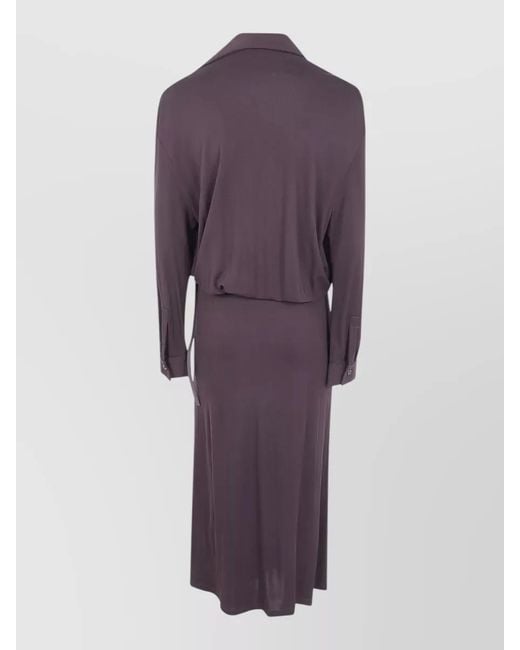 Semicouture Purple Jersey Dress Long Sleeves Belted Waist