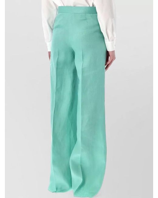 Max Mara Green Wide Leg Linen Chevron Tailored Trousers