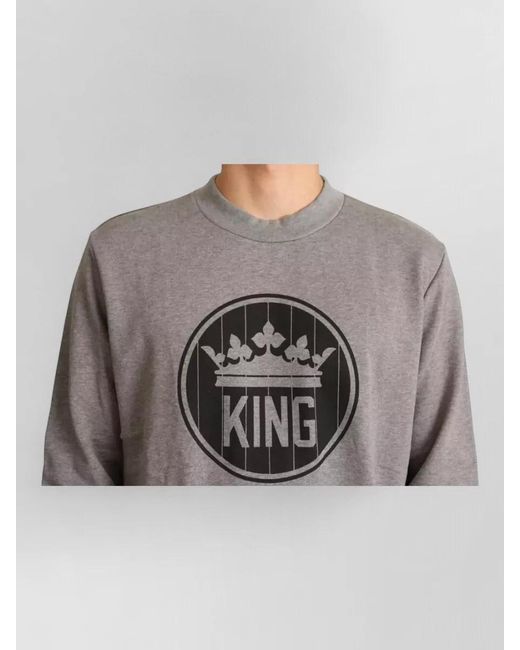 Dolce & Gabbana Gray Crown King Cotton Crew Neck Pullover for men