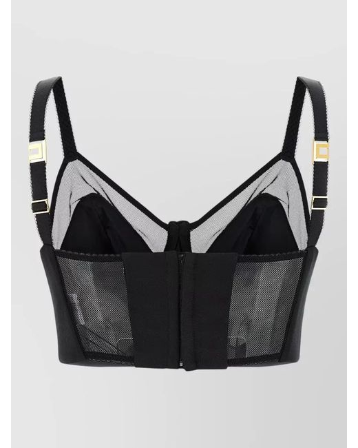 Elisabetta Franchi Black Wool Top And Tulle Mesh Straps