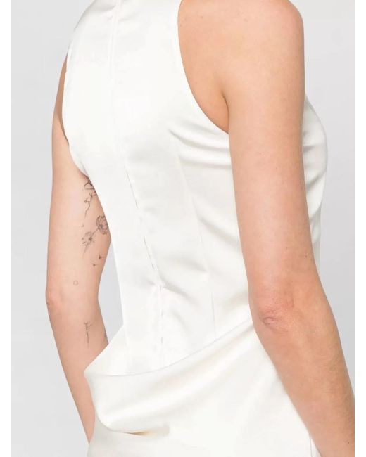 ROTATE BIRGER CHRISTENSEN White Satin High Neck Gown Draped Waist