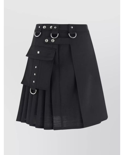 Givenchy Black Wool Skirt With Asymmetrical Hem And Utility Pockets
