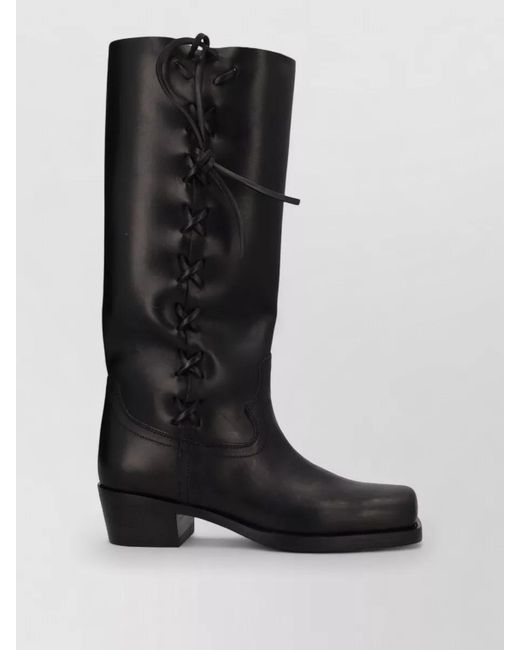 Paris Texas Black Leather Lace-Up Block-Heel Boots