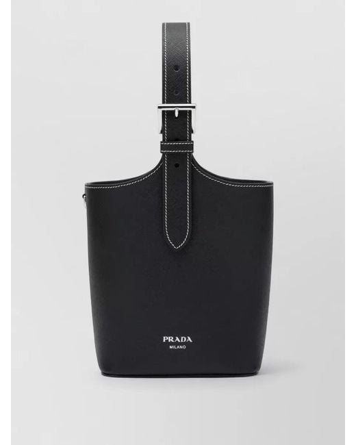 Prada Black Bucket Bag Adjustable Strap Contrast Stitching