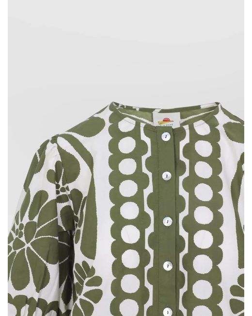 Farm Rio Green Palermo Shirt Drawstring Waist Peplum Puff