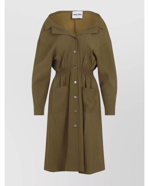 Miu Miu Green Long-Sleeve Midi Dress