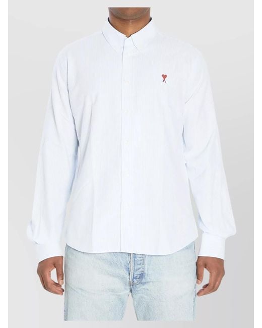 AMI White Striped Cotton Classic-Fit Shirt for men