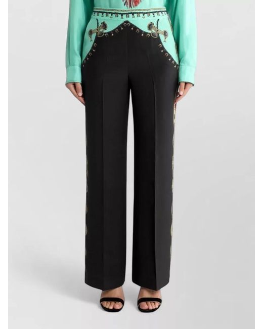 Etro Black Silk Printed High-Rise Wide-Leg Trousers