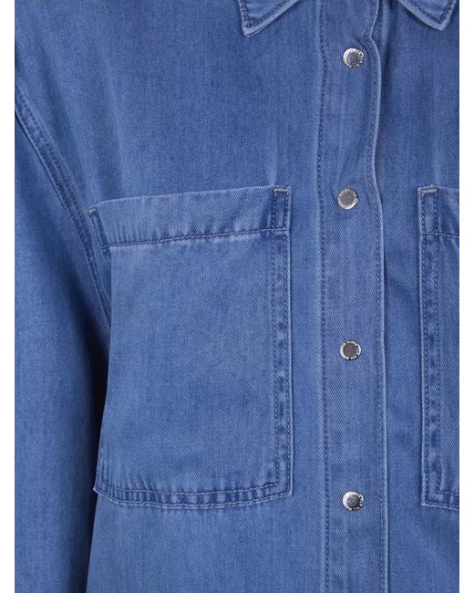 7 For All Mankind Blue Lyocell Shirt Long Sleeves Collared Chest Pockets
