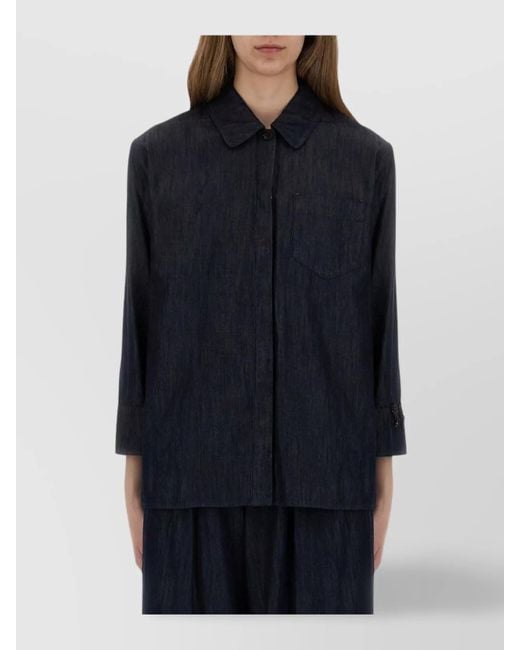 Max Mara Blue Cotton Regular-Fit Shirt
