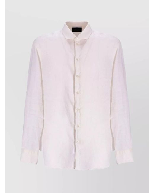 Emporio Armani Pink Linen Long-Sleeve Shirt for men