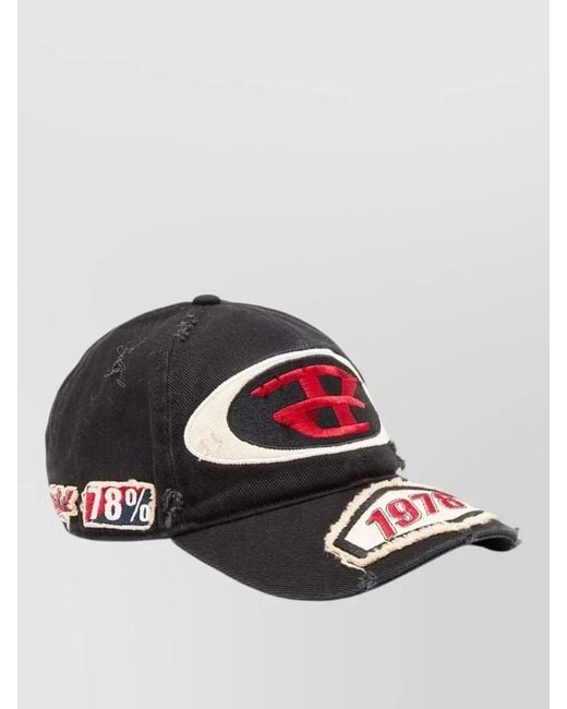 DIESEL White C Braff Hat Curved Brim Distressed Embroidery for men