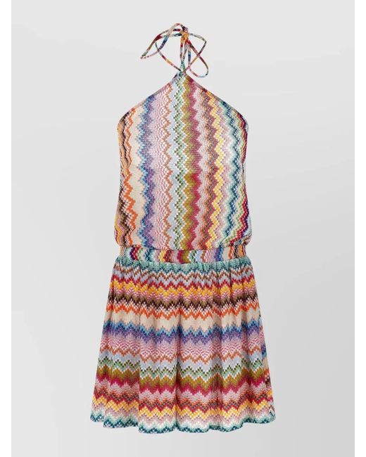 Missoni White Metallic Zigzag Print Sleeveless Short Jumpsuit