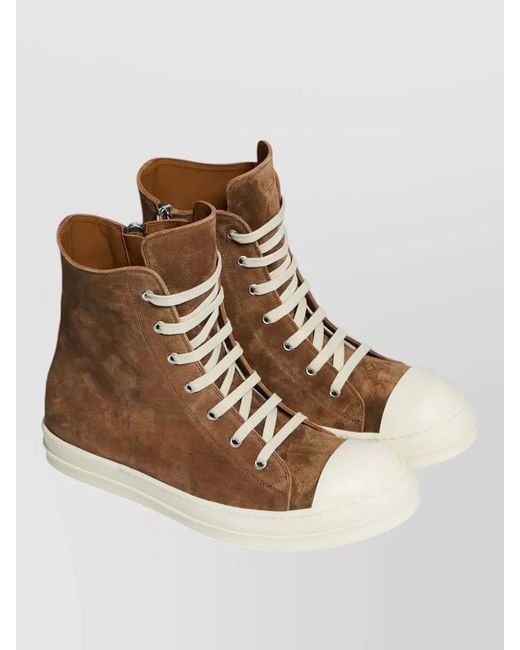 Rick Owens Brown Leather High-Top Sneakers for men