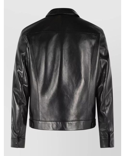 Tom Ford Black Leather Jacket Buttoned Cuffs Collared Front Pockets for men