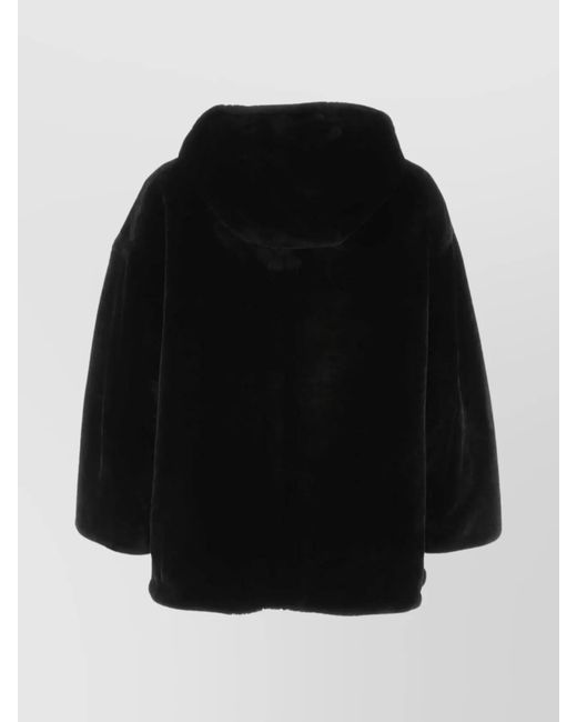 Prada Black Reversible Fur Coat Hooded Design